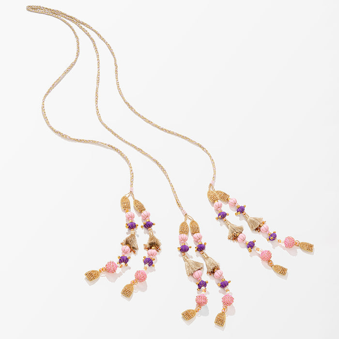 Statement braid accessory with multicolour beads, crochet accents and delicate ghungroos