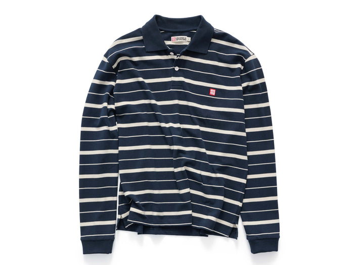 S-Double - Stripe Long sleeve Polo - Navy / Natural