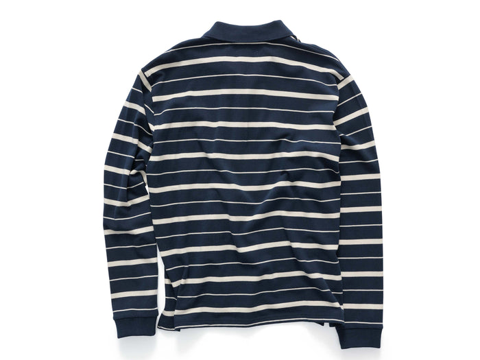 S-Double - Stripe Long sleeve Polo - Navy / Natural