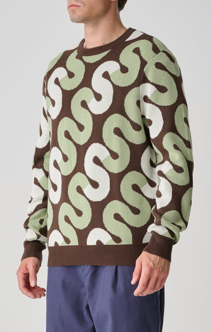 S-Double - Tile Intarsia Knit Sweater - Chocolate