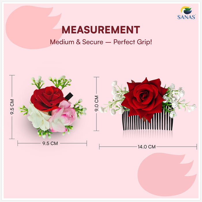 Bridal Hair Accessories for Women Red Rose Hair Comb Set