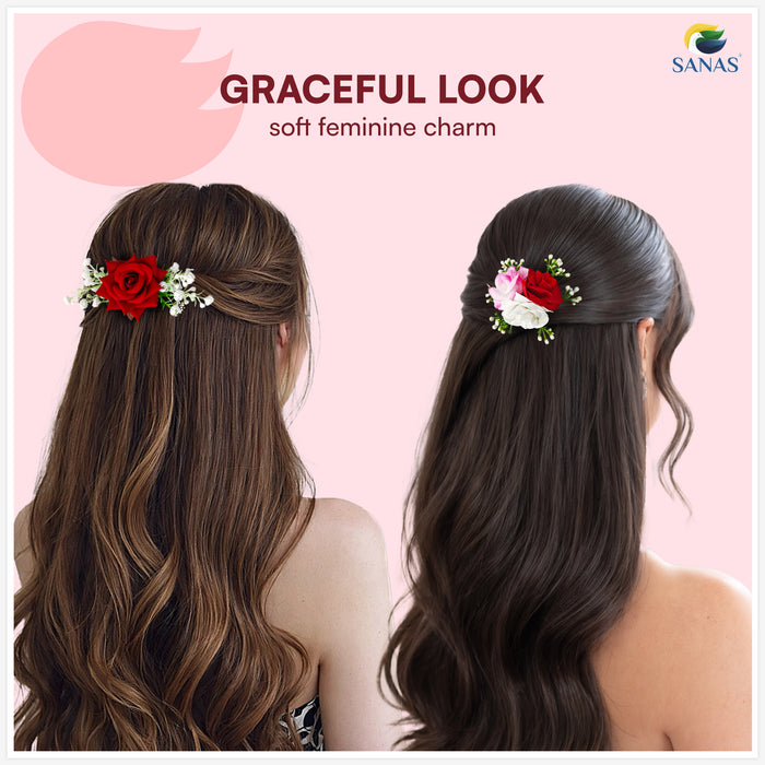 Red Rose Hair Clip for Bridal Bun Hairstyles