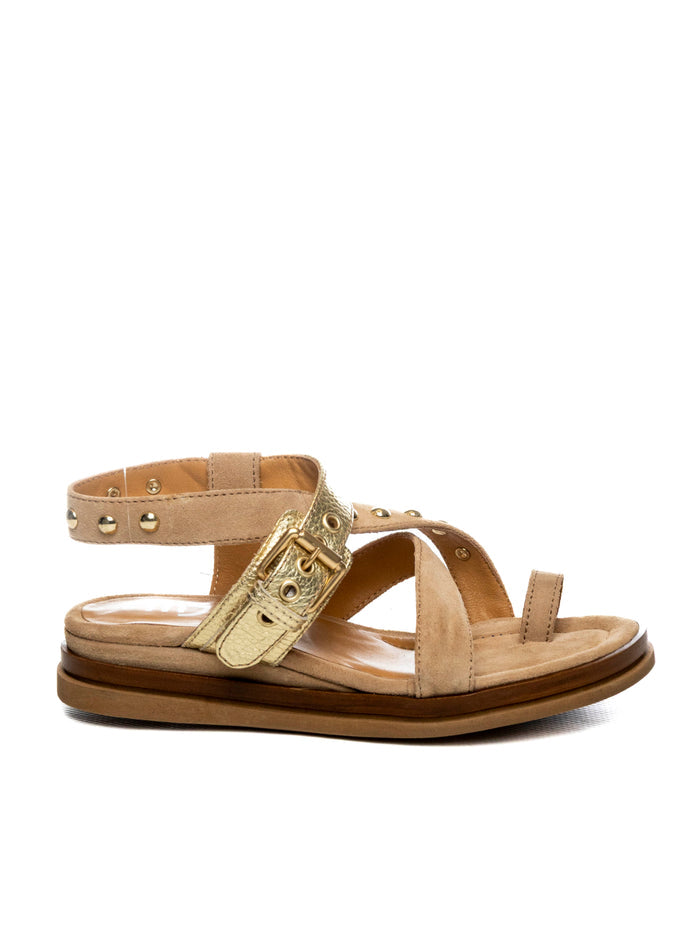 MJUS Sandalo fibbia borchie avena/champagne N14004 PELLE-0001