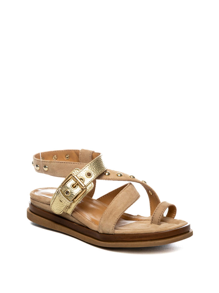 MJUS Sandalo fibbia borchie avena/champagne N14004 PELLE-0001