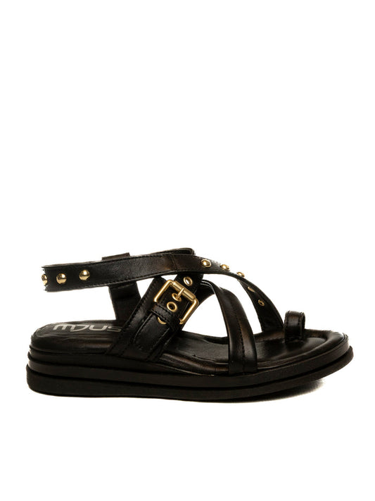 MJUS Sandalo fibbia borchie nero N14004 PELLE-6002