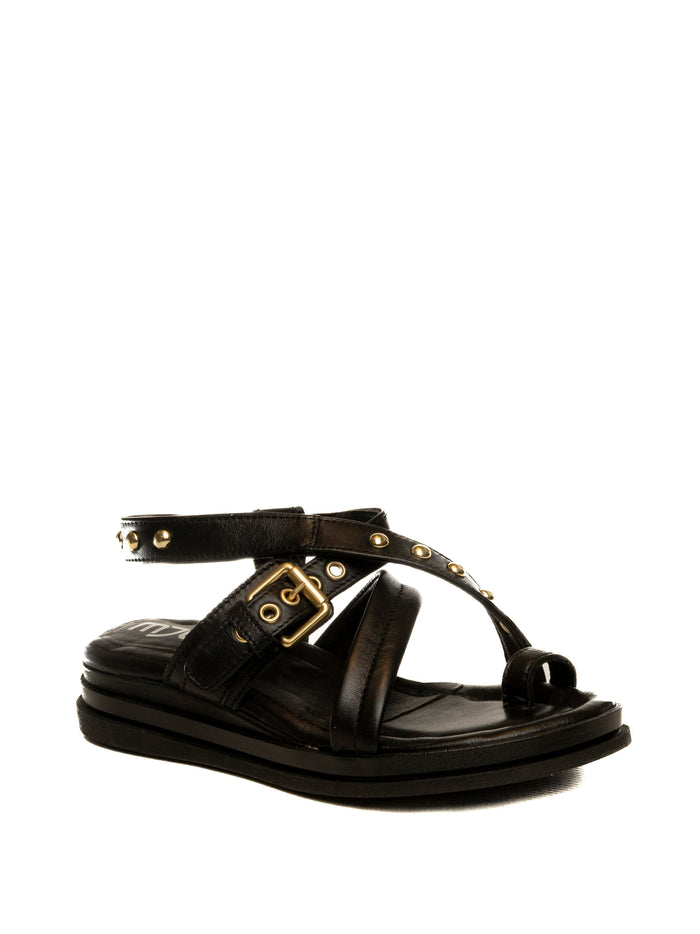 MJUS Sandalo fibbia borchie nero N14004 PELLE-6002