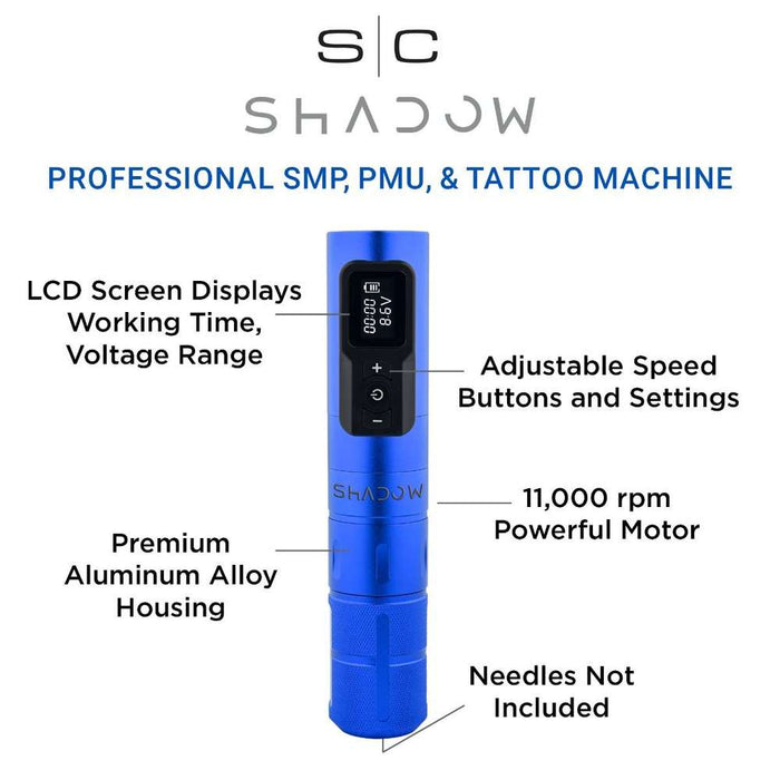SC SHADOW - PROFESSIONAL 3-IN-1 SMP/PMU TATTOO MACHINE - BLACK OR BLUE - Palms Fashion Inc.