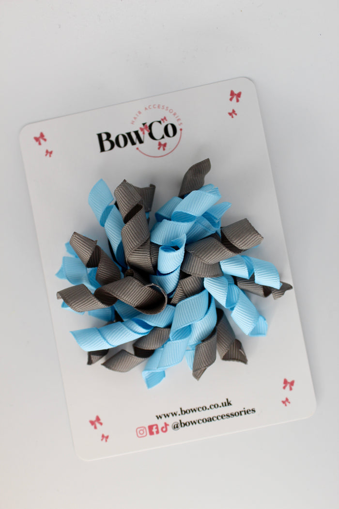 School Bow Blue Topaz and Metal Grey - Corker Bow - Clip