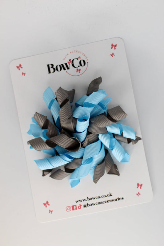 School Bow Blue Topaz and Metal Grey - Corker Bow - Clip