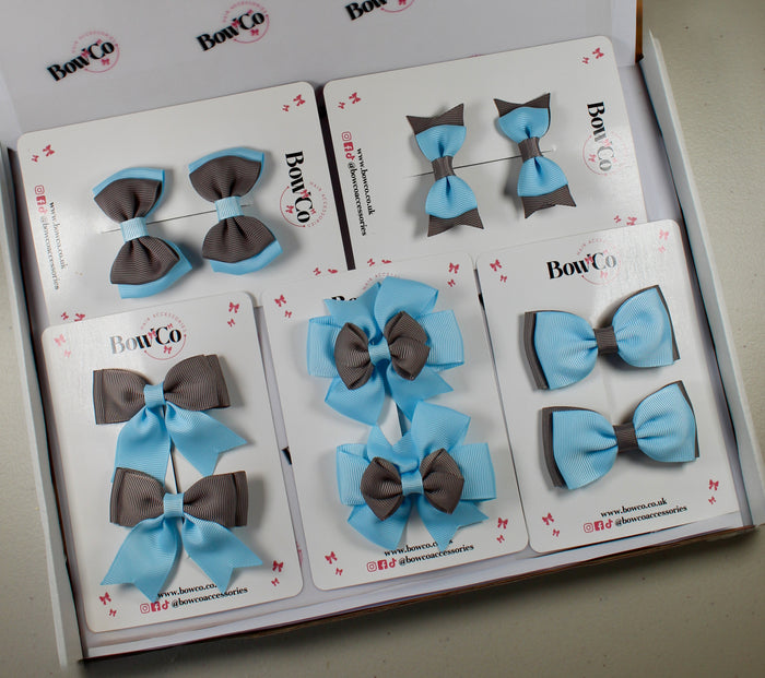 School Bow Bundle Saver - 10 Pack - Blue Topaz and Grey - Clip