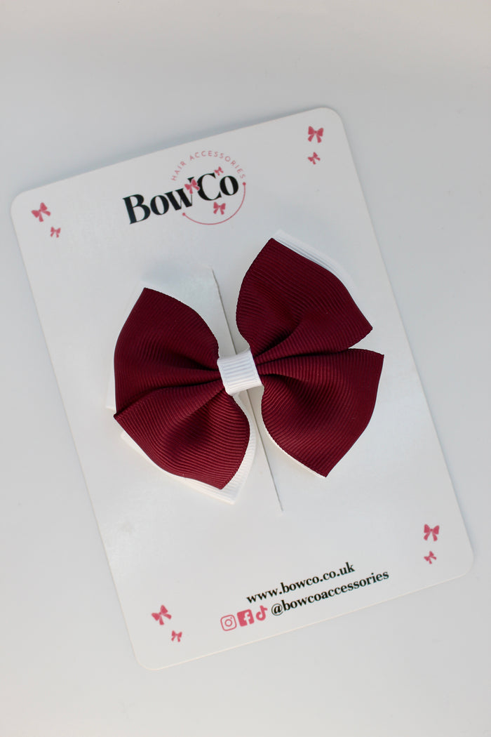 School Bow Burgundy and White - Double Layer Bow - Clip