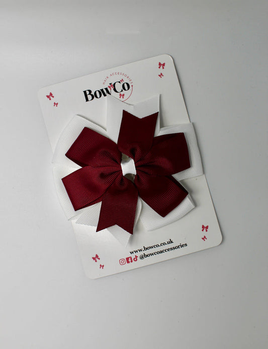 School Bow Burgundy and White Pinwheel Bow - Clip