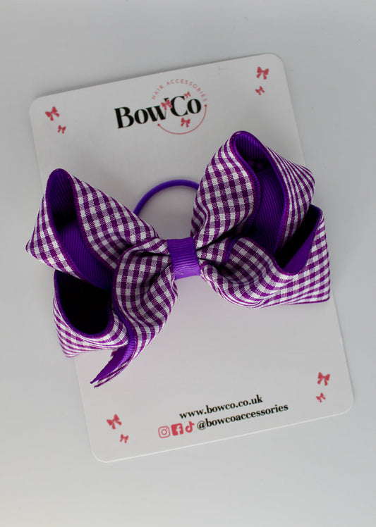 School Bow Purple Gingham Loop Bow - Elastic
