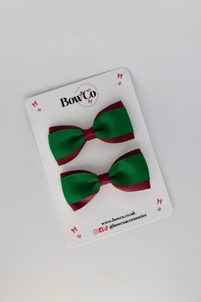 School Bows Forest Green and Burgundy - Tuxedo Bow Set - Clip