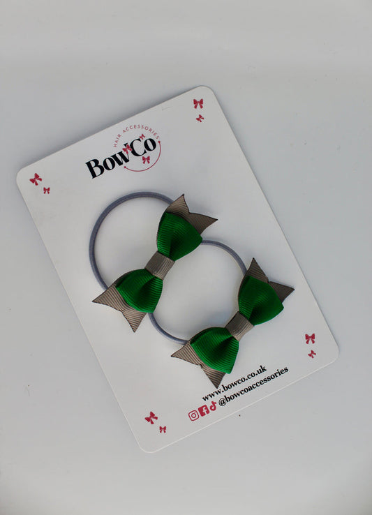 School Bows Forest Green and Grey - Layer Tail Bow Set - Elastic