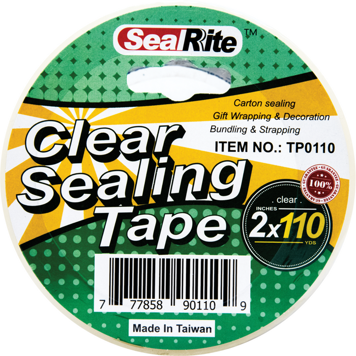 A roll of clear sealing tape with packaging that includes the brand name SeaRite and product details.