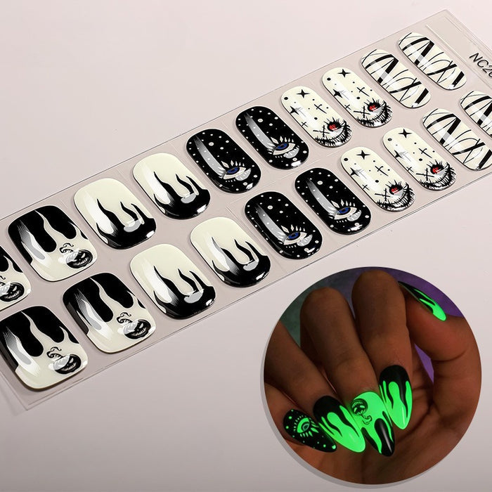 Semi-Cure Gel Nail Art Sticker Halloween Night Light Ghost Demon Spider Web UV Nail Sticker