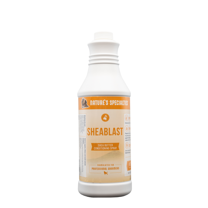 32 oz. size bottle of Nature's Specialties SheaBlast Shea Butter Conditioning Spray for pets.