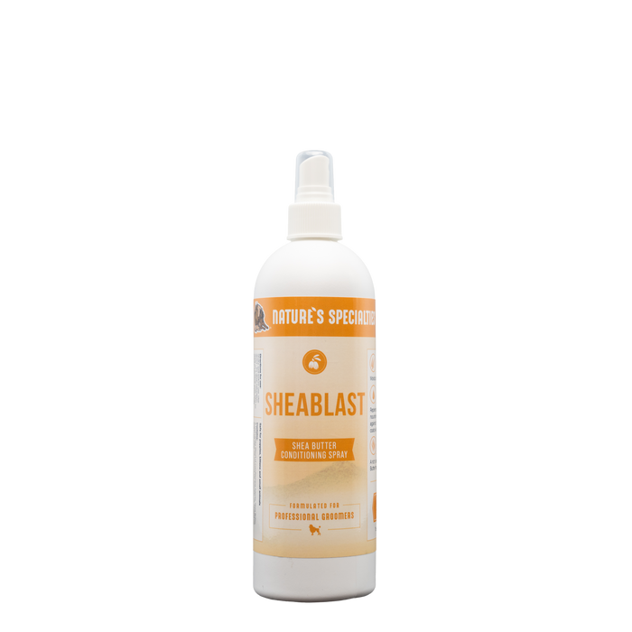 16oz bottles of Nature's Specialties SheaBlast Shea Butter Conditioning Spray for pets.