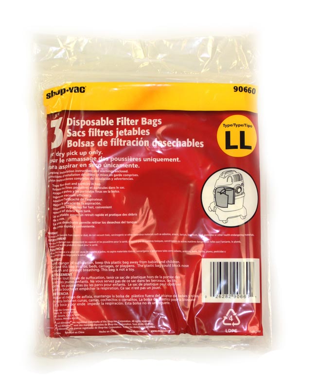 Shop Vac Paper Bags, 4 Gallon All Around Type LL 3 Pk Part 90660-00 , 90660 , SV-90660