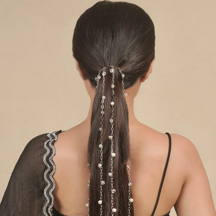 Sitara Crystal & Pearl Tassels - Parandi - Silver