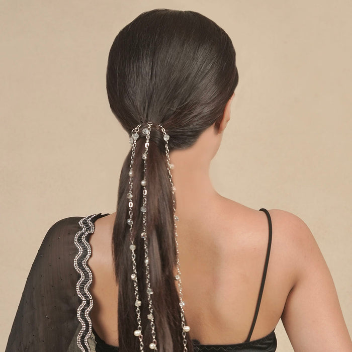 Sitara Crystal & Pearl Tassels - Parandi - Silver