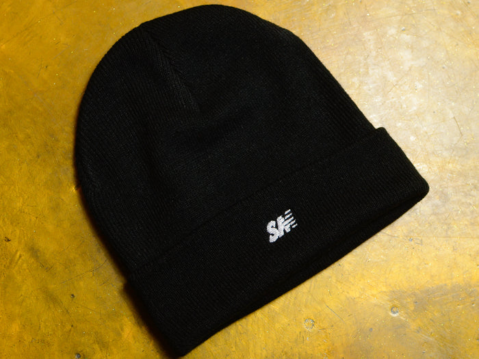 SM Classic Micro Embroidered Cuff Beanie - Black / White