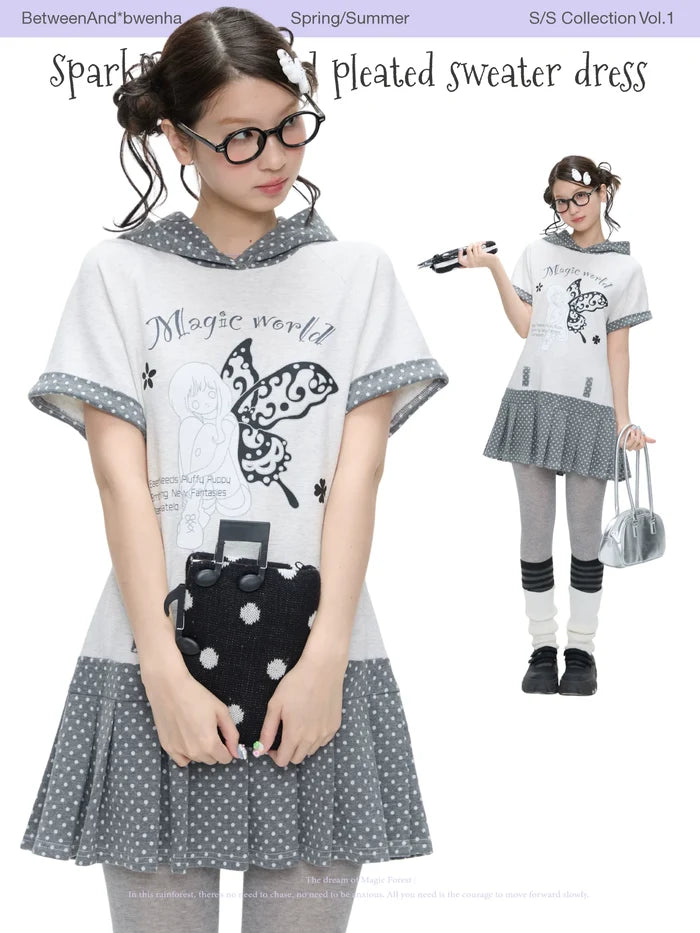 Sparkling printed pleated sweater dress