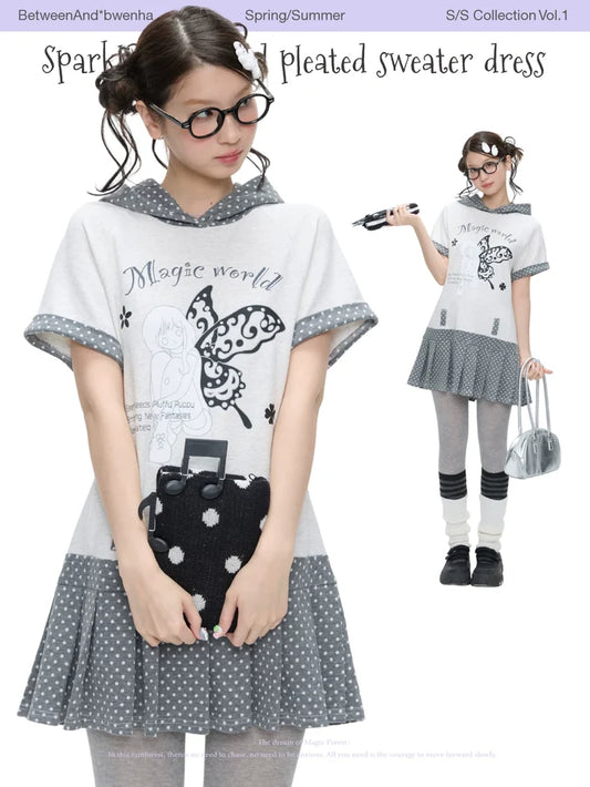 Sparkling printed pleated sweater dress