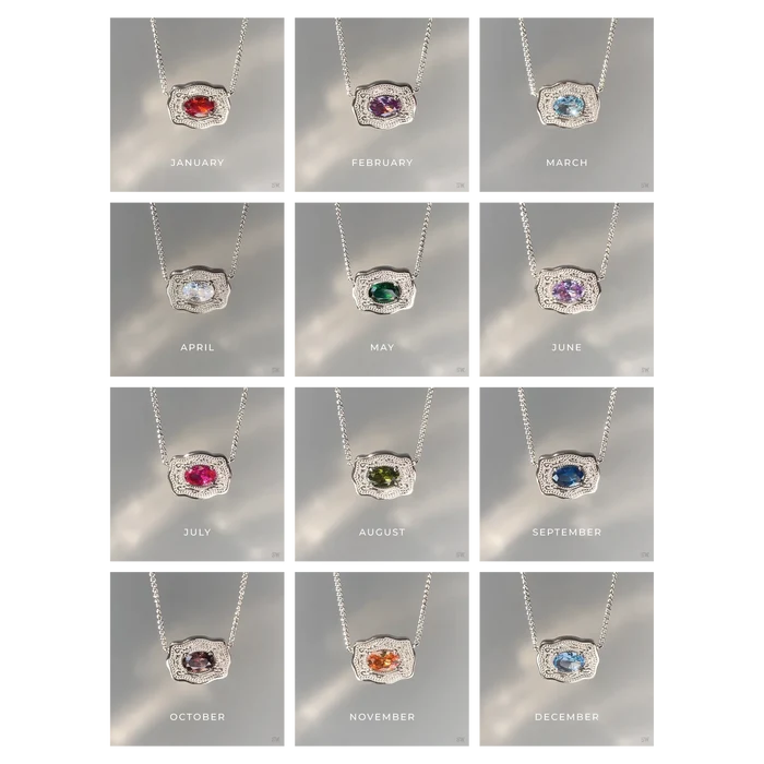 SpurWest Ultra Mini Belt Buckle Birthstone Necklace - Silver -May
