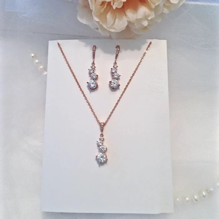 Wedding Jewelry - Bridal Necklace and Earrings Set - Available in Rose Gold and Silver