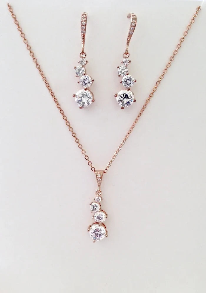 Wedding Jewelry - Bridal Necklace and Earrings Set - Available in Rose Gold and Silver