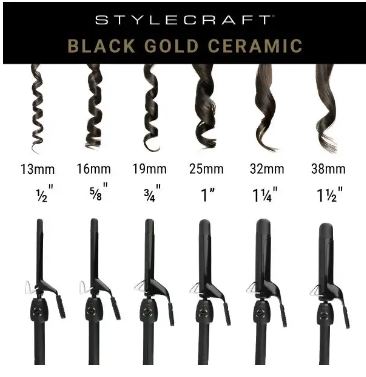 Stylecraft Black Gold Ceramic Professional  Curling Iron - Palms Fashion Inc.