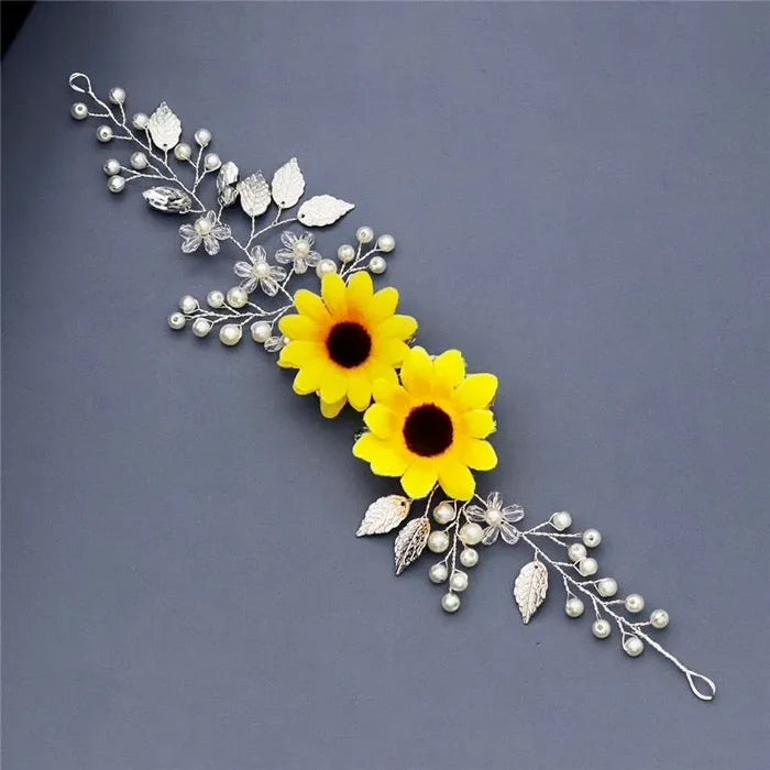 Wedding Hair Accessories - Sunflower Bridal Headband / Vine - Available in Gold and Silver