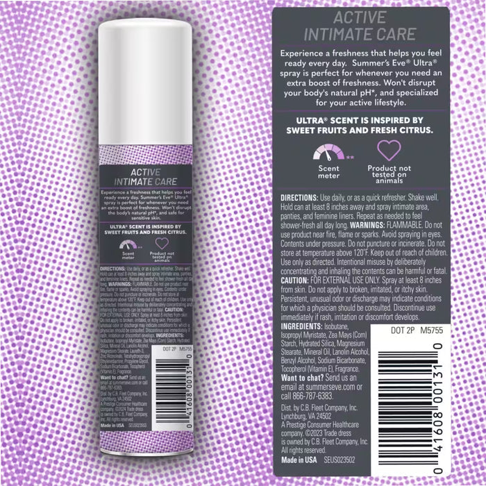 Summer’s Eve Ultra Extra Strength Daily Intimate Deodorant Spray, 2 oz - 24 Pack