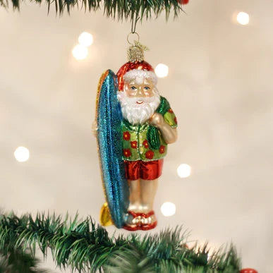 Surfer Santa Ornament