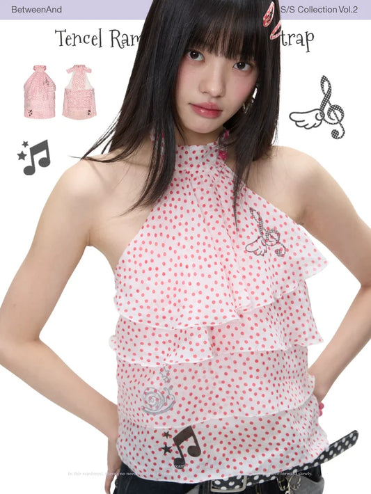 Tencel ramie printed neck strap top