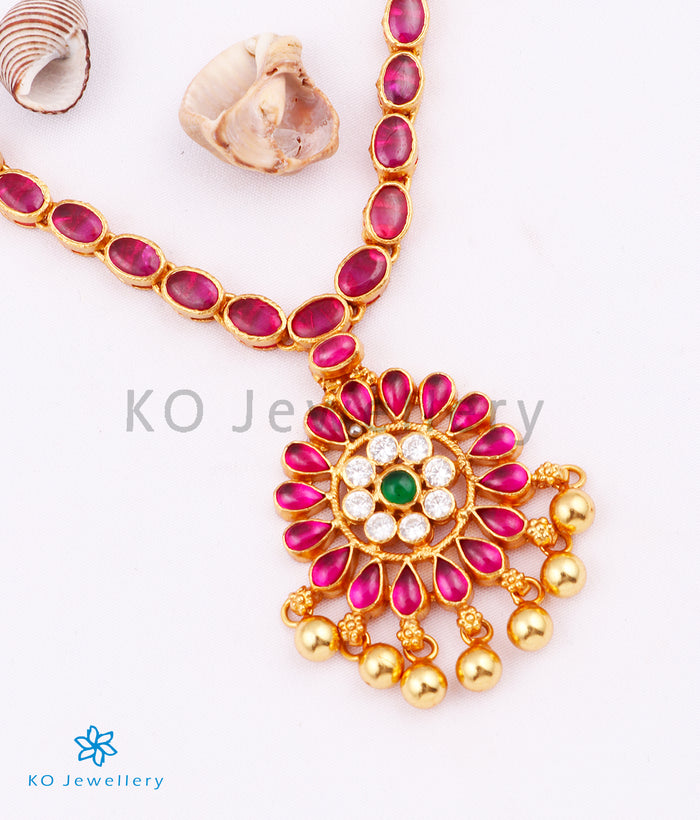 The Abhishi Silver Kempu Necklace (Red/Green)