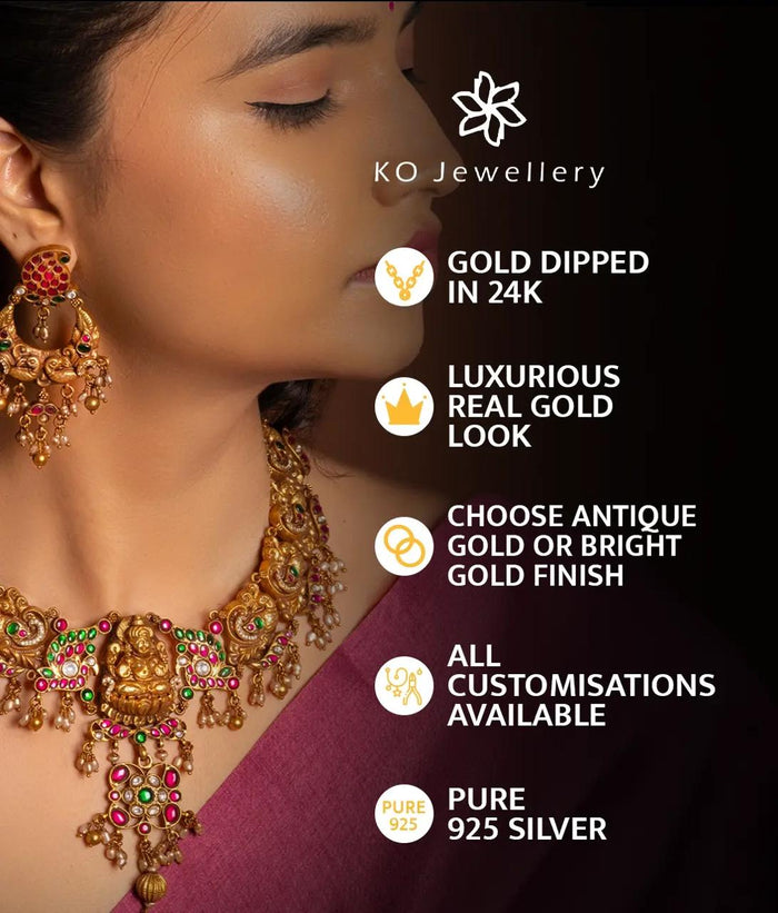 The Abhishi Silver Kempu Necklace (Red/Green)