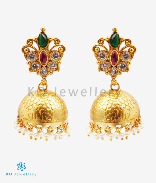 The Advika Silver Kempu Jhumka