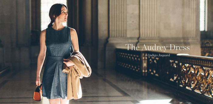 The Audrey Dress in Indigo Jacquard