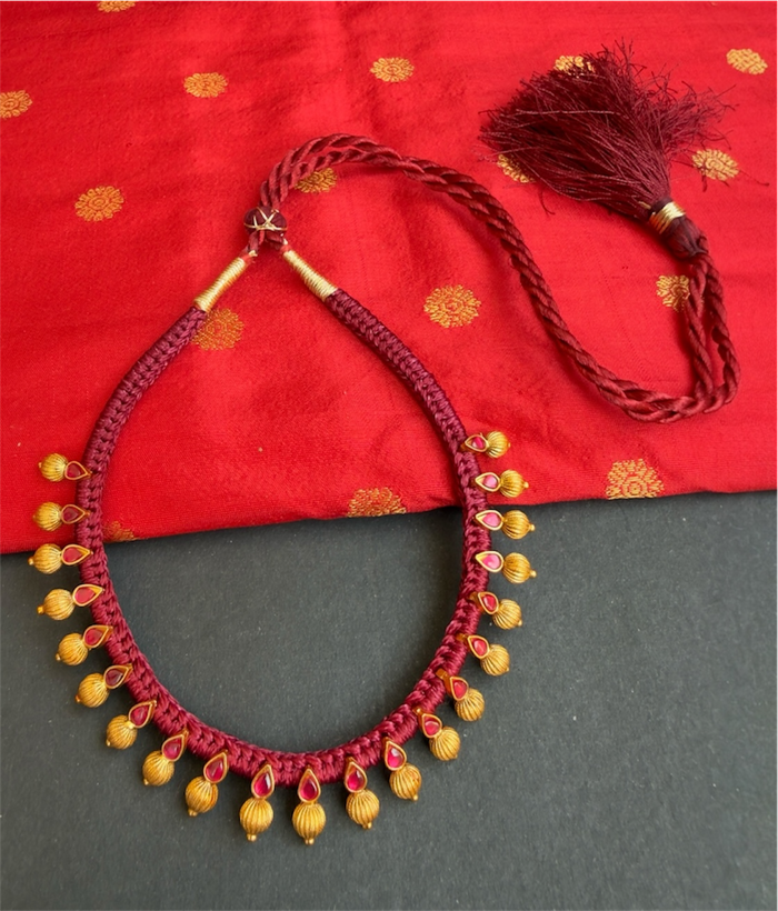 The Chaya Silver Red Thread Kemp Necklace & Earrings