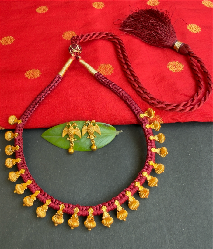 The Esha Silver Red Thread Necklace & Earrings