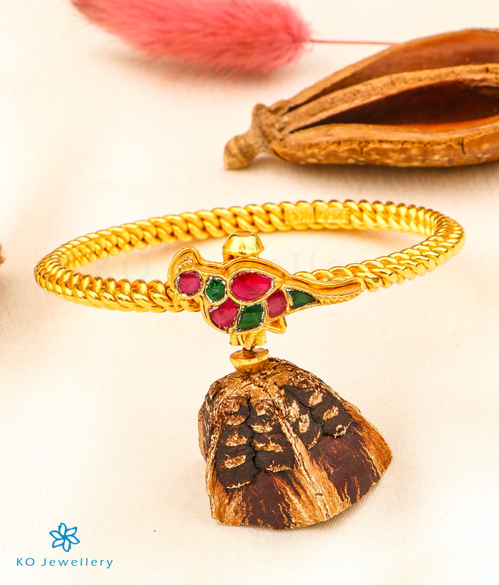 The Isha Antique Silver Golusu Bangle(Red/Green/Size 2.2/2.4/2.6/2.8)