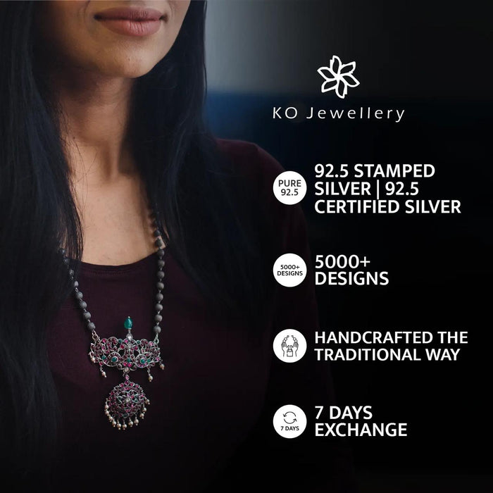 The Jivya Silver Kirtimukha Necklace & Earrings(Oxidised)