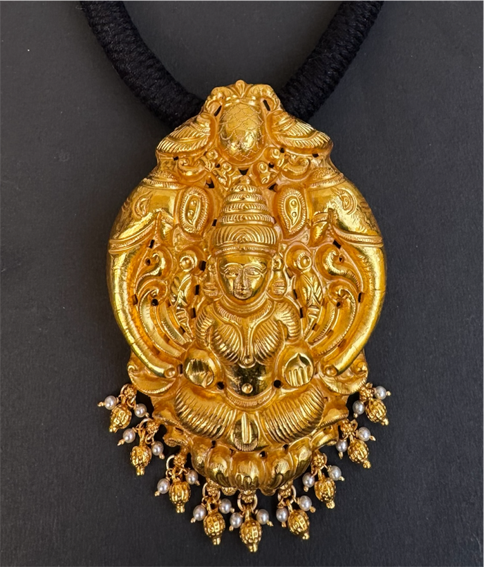 The Narayani Silver Lakshmi Thread Necklace (Black)