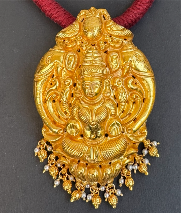 The Narayani Silver Lakshmi Thread Necklace (Maroon)