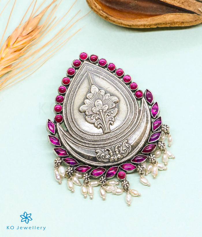 The Parijata Silver Kempu Pendant