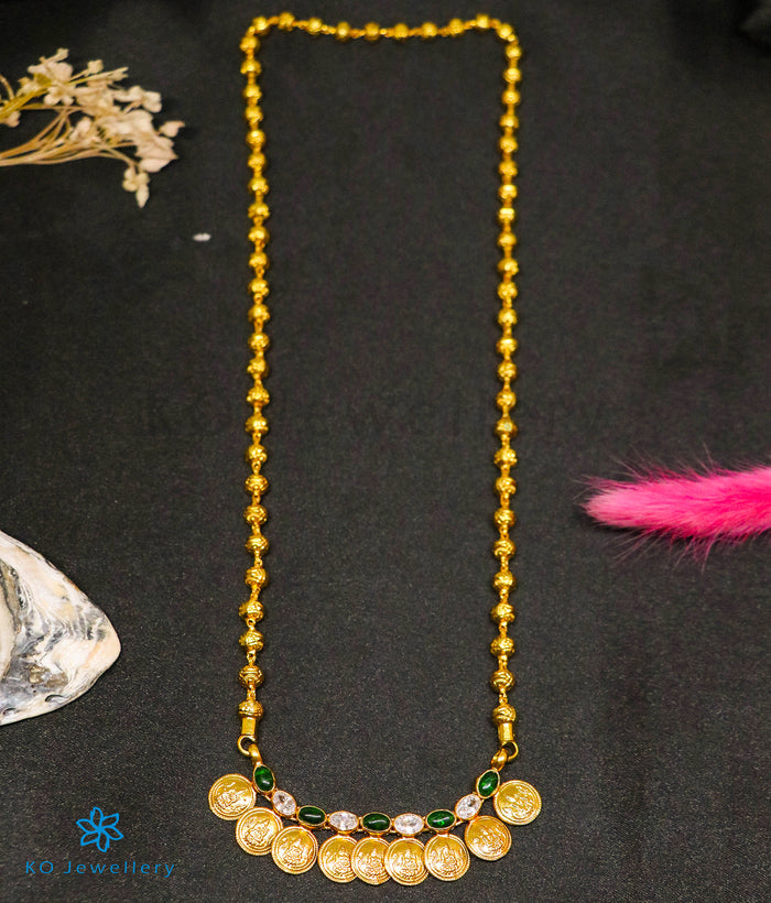 The Prarthana Silver Lakshmi Coin Necklace (Green)