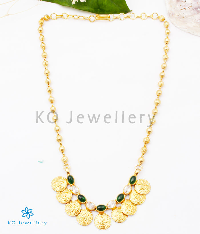 The Prarthana Silver Lakshmi Coin Necklace (Green)